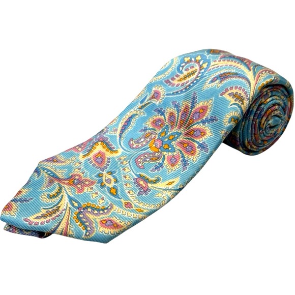 Lands' End Other - Lands End‎ Tie Silk Paisley Floral Pastel Colors Woven 58 in Spring Blue Craft